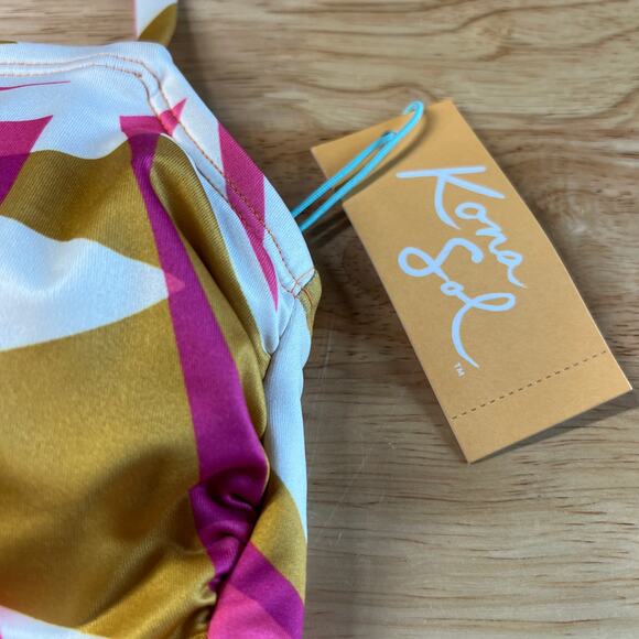 Kona Sol Women's Pink and Orange Abstract Print Bikini Top - Size Medium - NWT - Picture 4 of 8